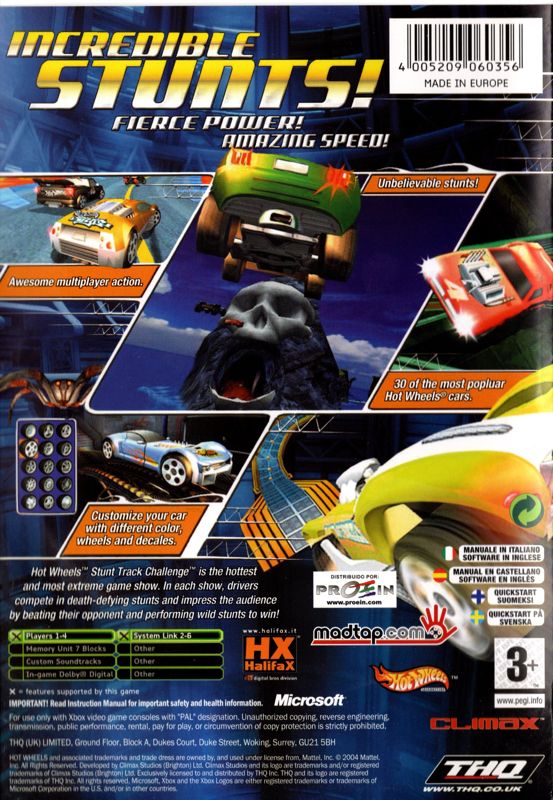Back Cover for Hot Wheels: Stunt Track Challenge (Xbox)