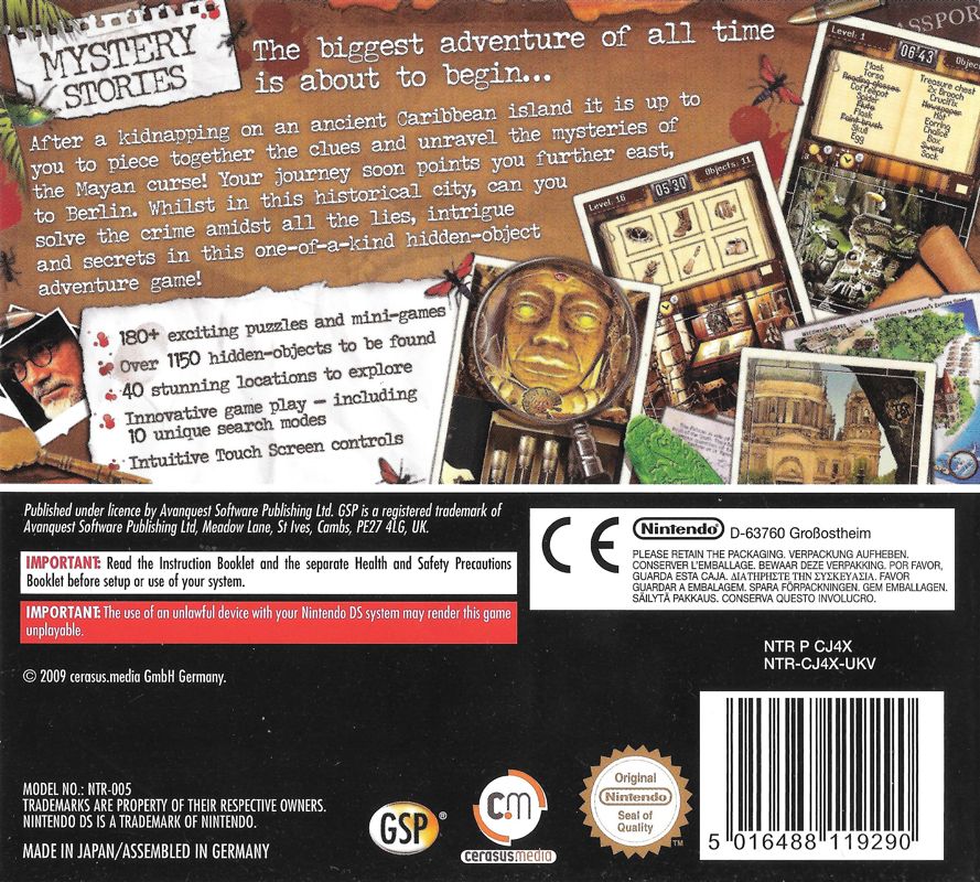 Back Cover for Mystery Stories: Island of Hope (Nintendo DS)