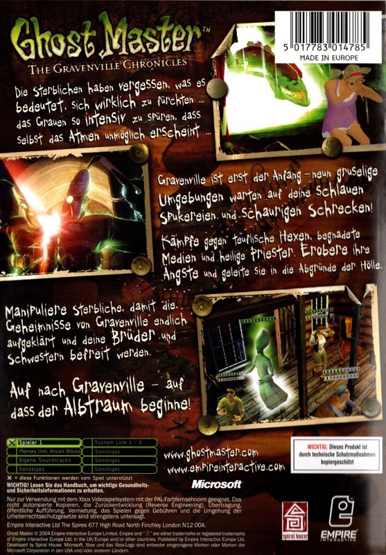 Back Cover for Ghost Master: The Gravenville Chronicles (Xbox)
