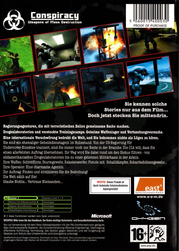 Back Cover for Conspiracy: Weapons of Mass Destruction (Xbox)