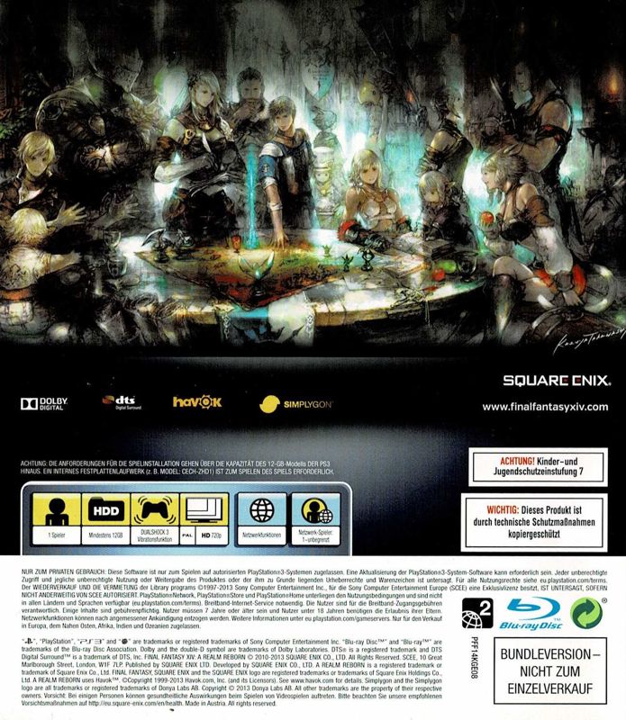 Back Cover for Final Fantasy XIV Online: A Realm Reborn (Collector's Edition) (PlayStation 3) (Bundle version)