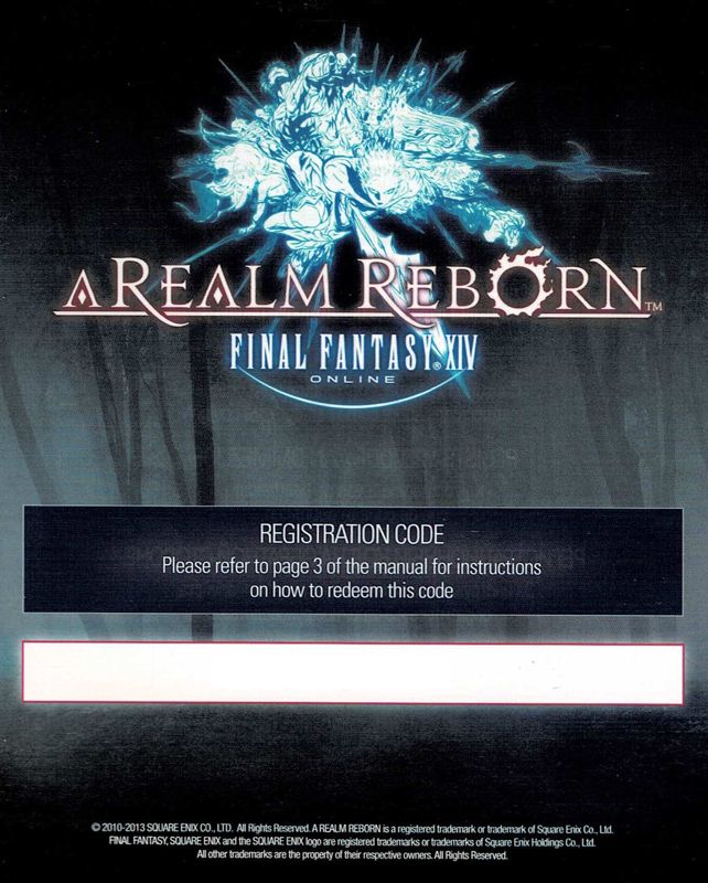 Extras for Final Fantasy XIV Online: A Realm Reborn (Collector's Edition) (PlayStation 3) (Bundle version): Registration Code - Front