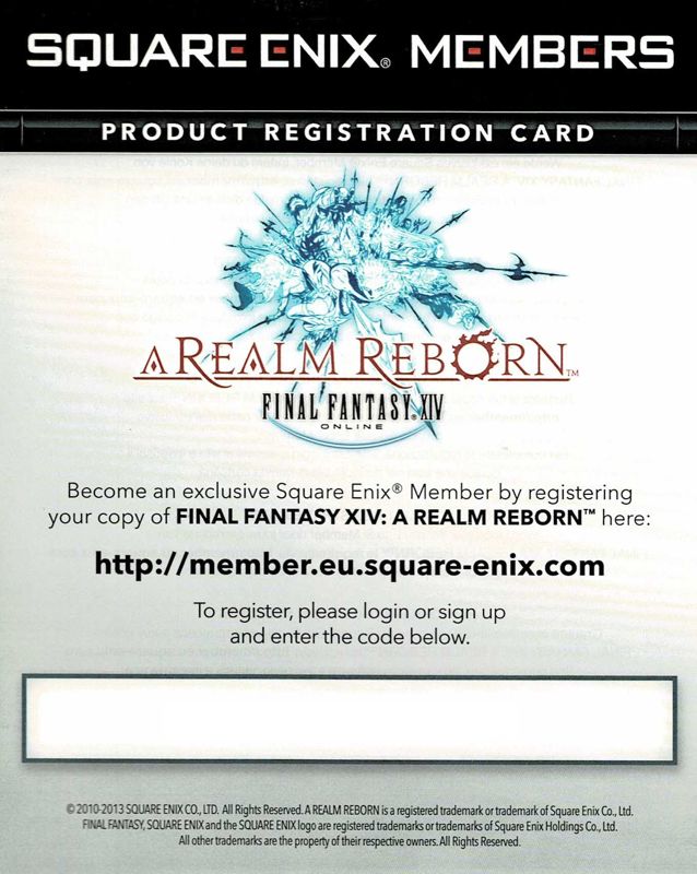 Extras for Final Fantasy XIV Online: A Realm Reborn (Collector's Edition) (PlayStation 3) (Bundle version): Registration Code - Bonus Content - Front