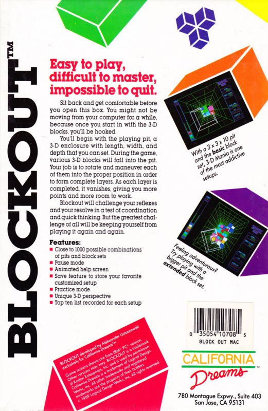 Back Cover for Blockout (Macintosh)