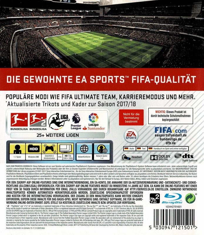 Back Cover for FIFA 18: Legacy Edition (PlayStation 3)