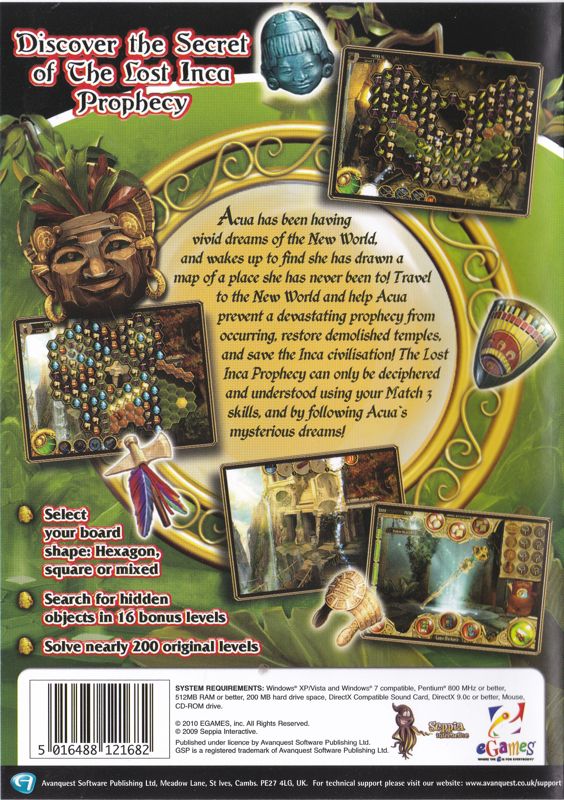 Back Cover for The Lost Inca Prophecy (Windows) (GSP release with bonus game E.R. Mania)