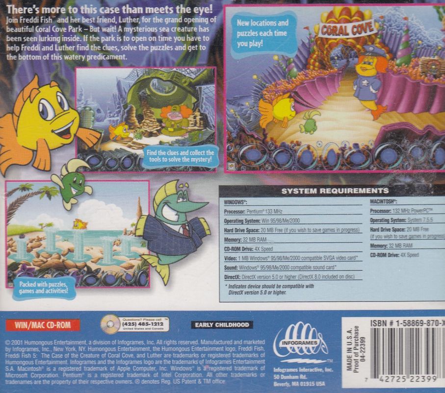 Other for Freddi Fish 5: The Case of the Creature of Coral Cove (Macintosh and Windows): Jewel Case - Back