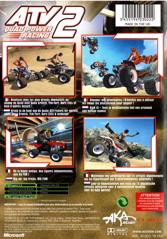 Back Cover for ATV: Quad Power Racing 2 (Xbox)