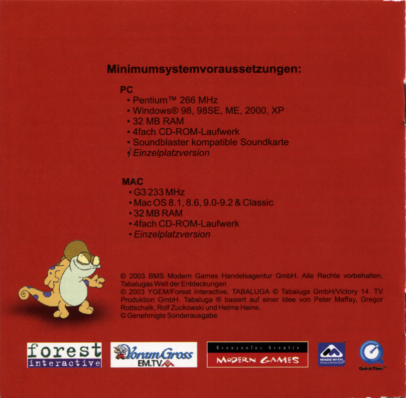 Manual for Tabaluga: Im Land der Karawanen (Macintosh and Windows) (Tandem Verlag release): Back