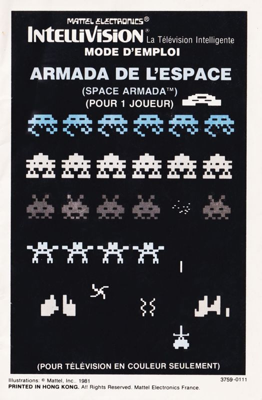 Manual for Space Armada (Intellivision): Front (16-page)