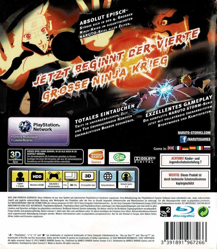 Back Cover for Naruto Shippuden: Ultimate Ninja Storm 3 (PlayStation 3)