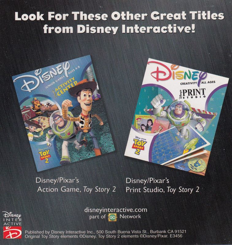 Manual for Disney•Pixar Toy Story 2: Buzz Lightyear to the Rescue! (Windows): Back