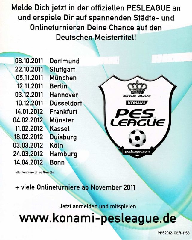 Advertisement for PES 2012: Pro Evolution Soccer (PlayStation 3): Back