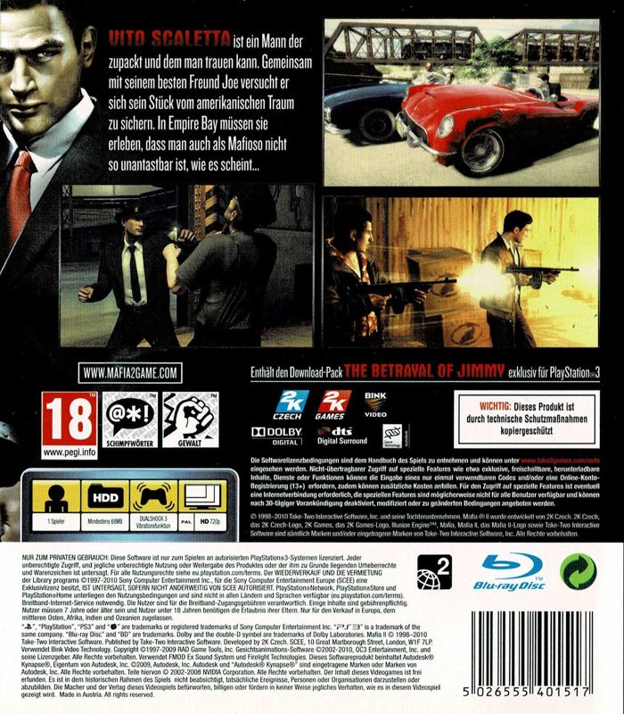 Back Cover for Mafia II (PlayStation 3)