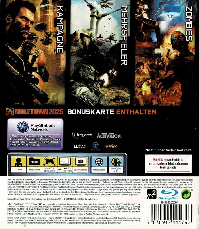 Back Cover for Call of Duty: Black Ops II (PlayStation 3)