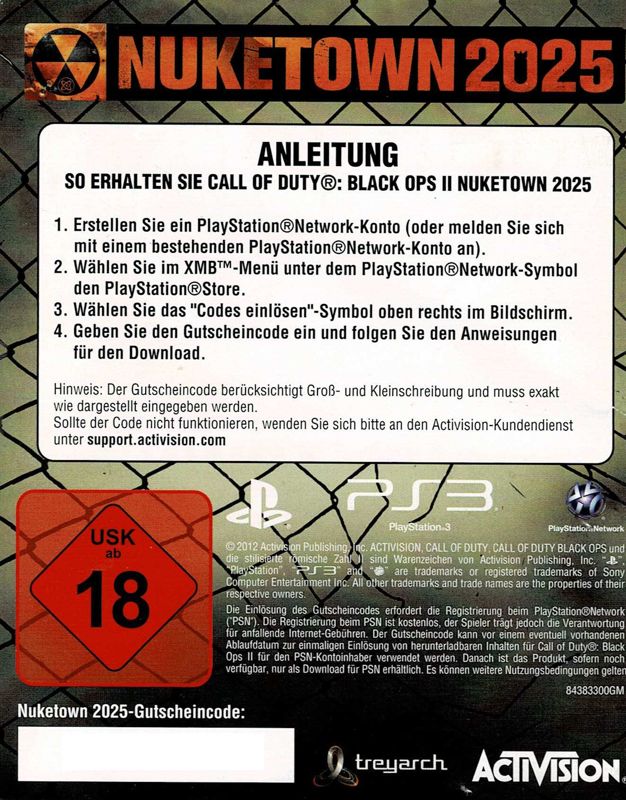 Advertisement for Call of Duty: Black Ops II (PlayStation 3): Back