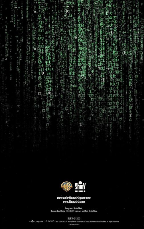 Manual for Enter the Matrix (PlayStation 2): Back