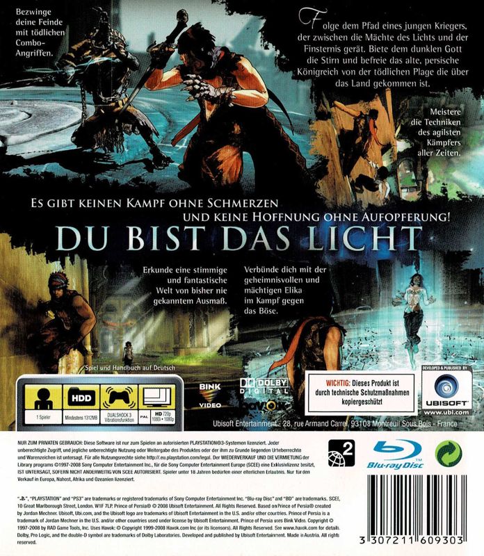 Back Cover for Prince of Persia (PlayStation 3)