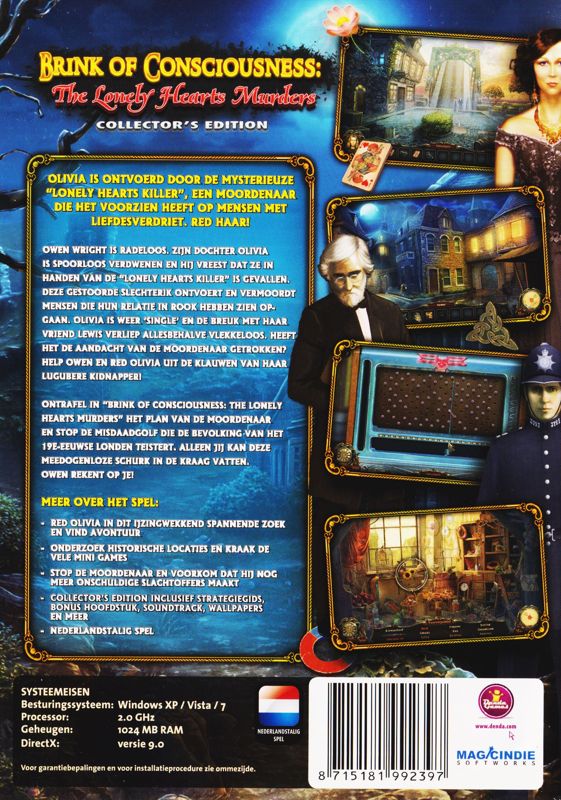 Back Cover for Brink of Consciousness: The Lonely Hearts Murders (Collector's Edition) (Windows) (Denda Games Collection #63)