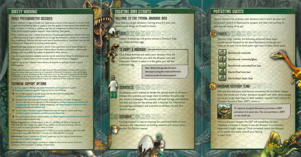 Reference Card for Zoo Tycoon: Dinosaur Digs (Windows): Side 2