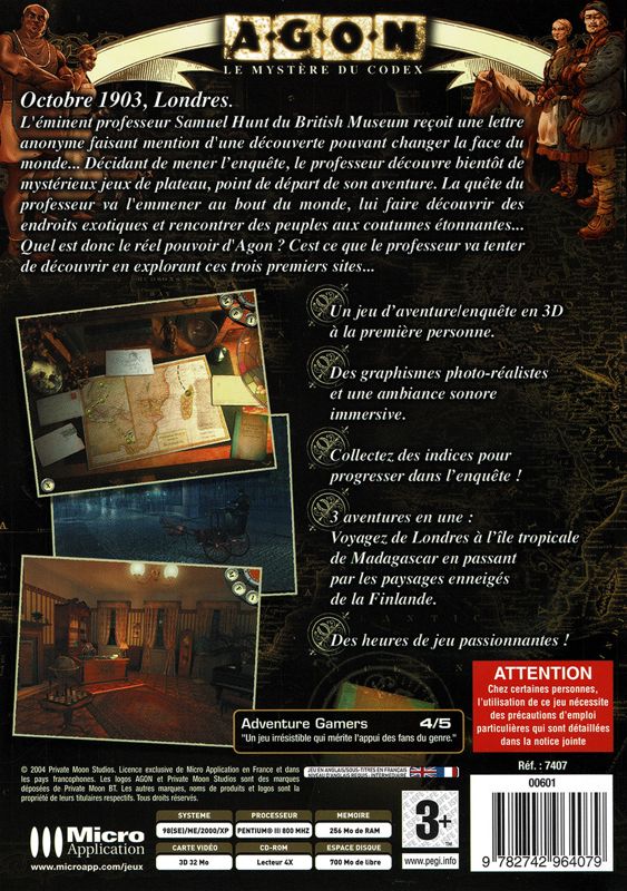 Back Cover for AGON: The Mysterious Codex (Windows): better scans for replacement