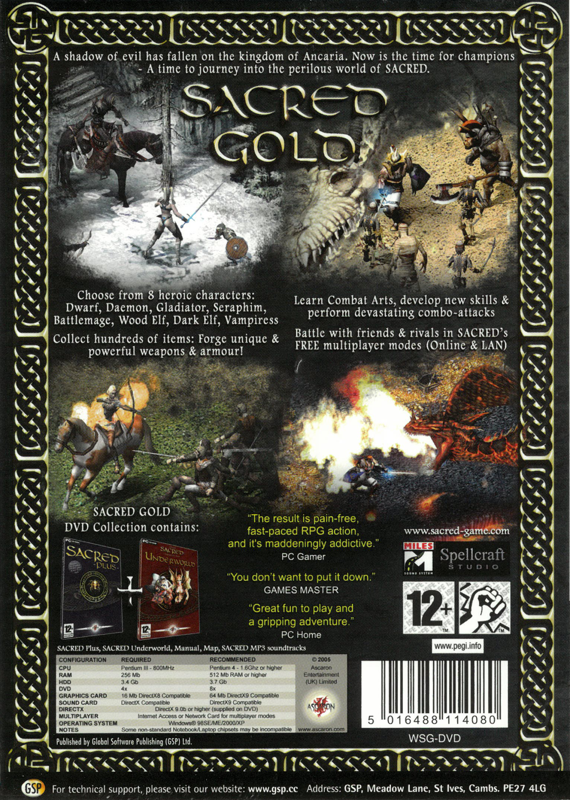 Back Cover for Sacred: Gold (Windows) (White Label release)