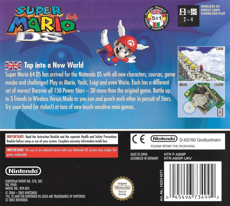 Back Cover for Super Mario 64 DS (Nintendo DS) (Re-release)