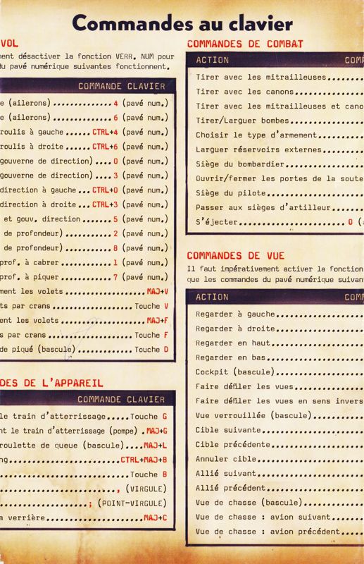 Reference Card for Microsoft Combat Flight Simulator 3: Battle for Europe (Windows): Keyboard shortcuts and commands (3-folded) - Center