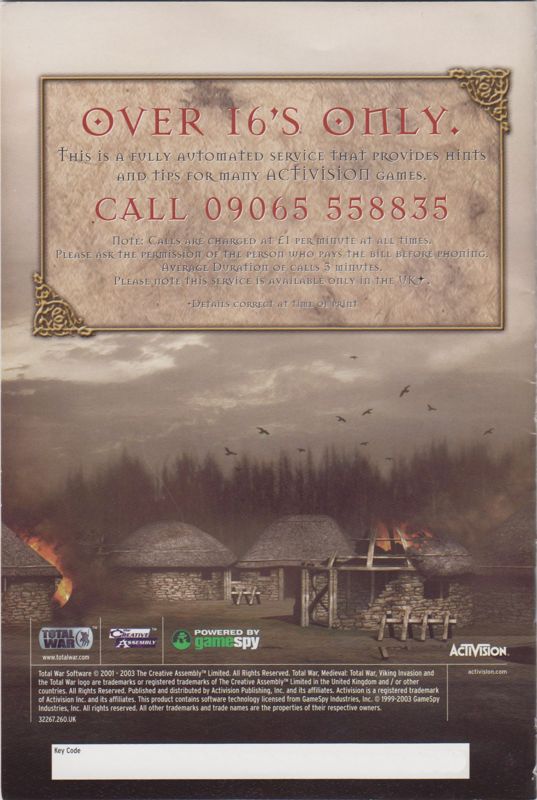 Manual for Medieval: Total War - Viking Invasion (Windows): Back