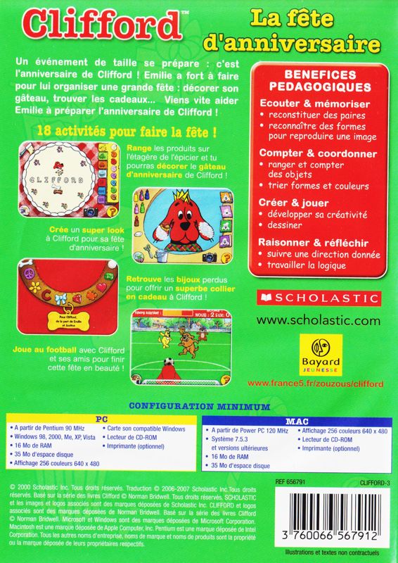 Back Cover for Clifford the Big Red Dog: Thinking Adventures (Macintosh and Windows) (2007 release)