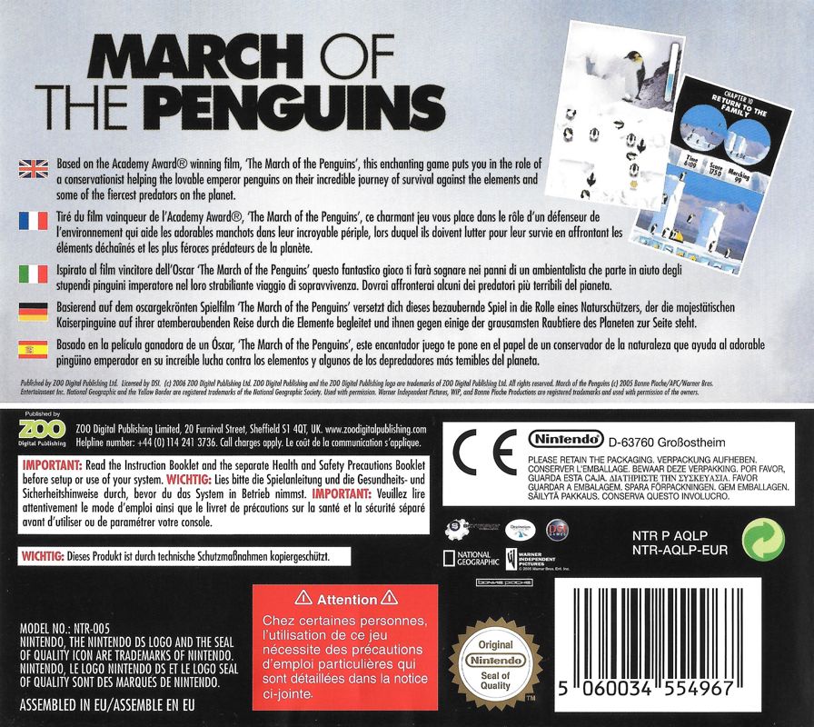 Back Cover for March of the Penguins (Nintendo DS)