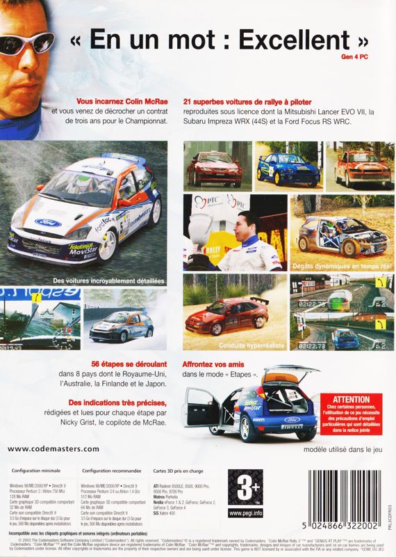 Back Cover for Colin McRae Rally 3 (Windows)