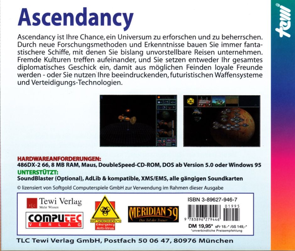 Back Cover for Ascendancy (DOS) (Budget Release tewi-Verlag)
