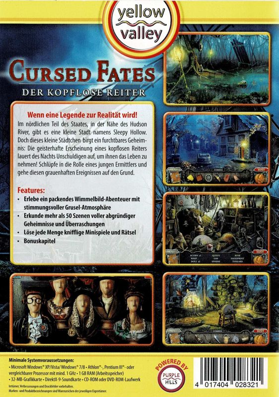 Back Cover for Cursed Fates: The Headless Horseman (Collector's Edition) (Windows) (Yellow Valley release)