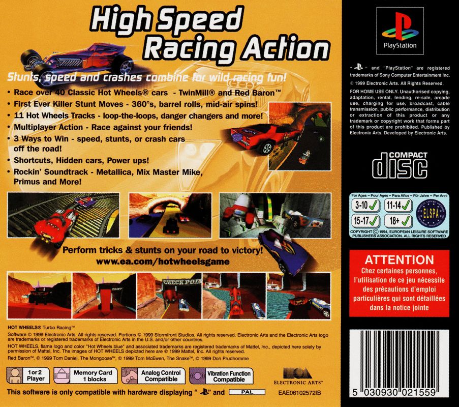 Back Cover for Hot Wheels: Turbo Racing (PlayStation)