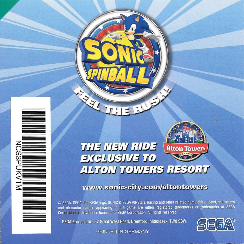 Manual for Sonic & SEGA All-Stars Racing (Nintendo DS): Back