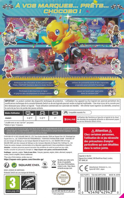 Back Cover for Chocobo GP (Nintendo Switch)