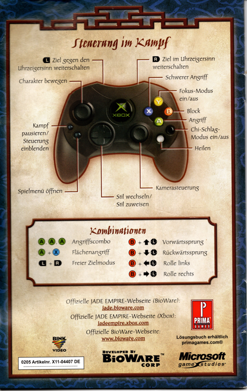 Manual for Jade Empire (Xbox): Back