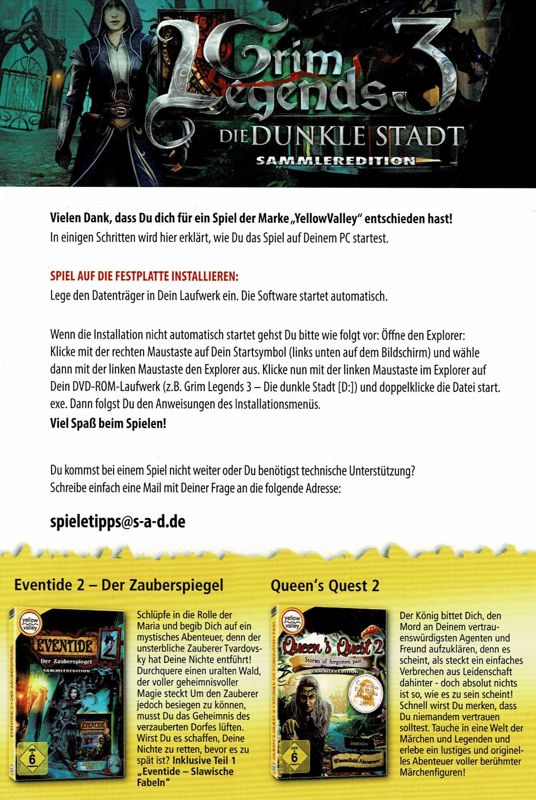Manual for Grim Legends 3: The Dark City (Collector's Edition) (Windows) (Yellow Valley release)