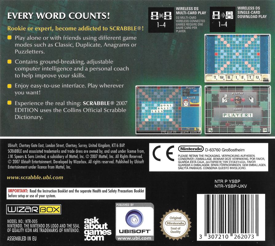 Back Cover for Scrabble Interactive: 2007 Edition (Nintendo DS)