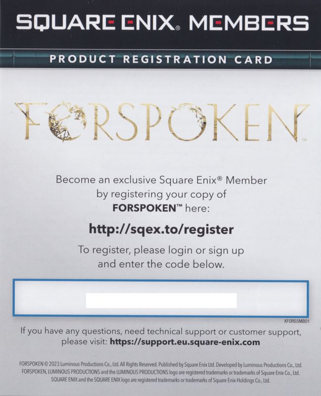 Extras for Forspoken (PlayStation 5): Registration Note - Front