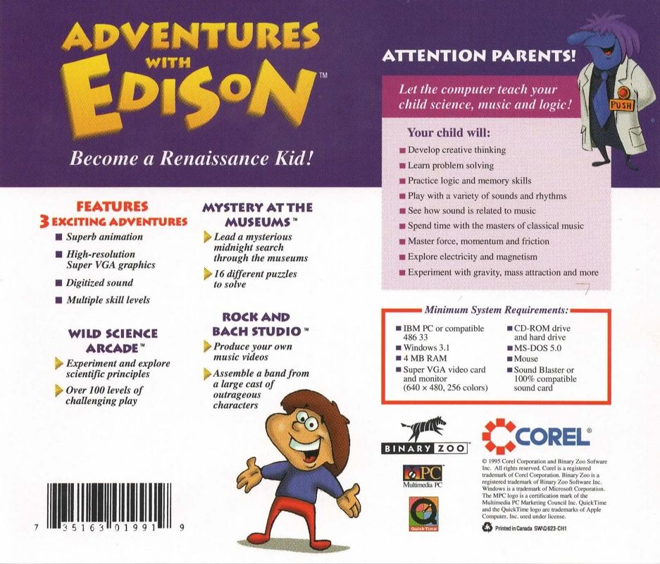 Other for Adventures with Edison (DOS): Jewel Case - Back
