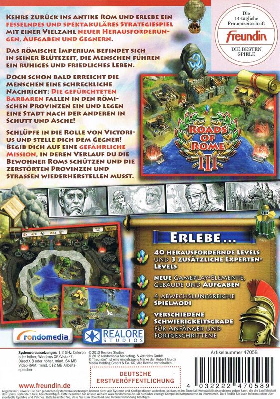 Back Cover for Roads of Rome III (Windows) (Freundin release)