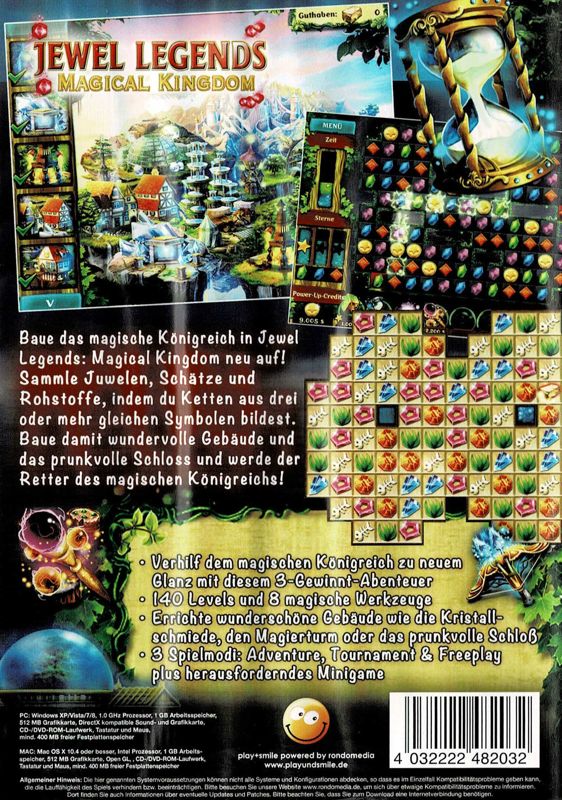 Back Cover for Jewel Legends: Magical Kingdom (Macintosh and Windows) (Play+Smile release)