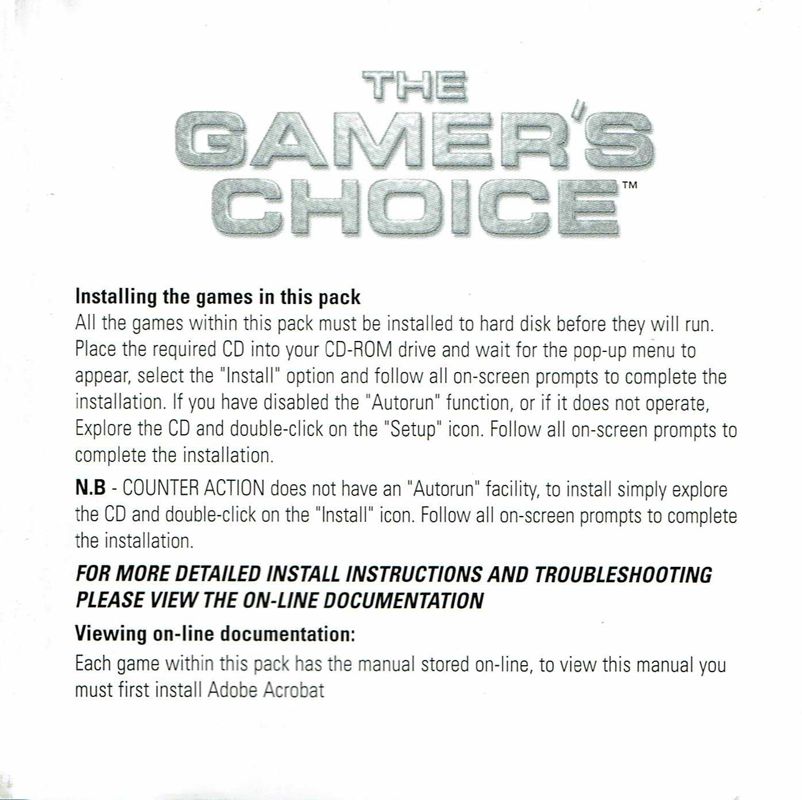 Extras for The Gamer's Choice (Windows): Install Instructions - Front
