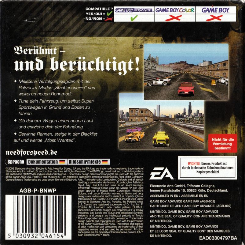 Back Cover for Need for Speed: Most Wanted (Game Boy Advance)