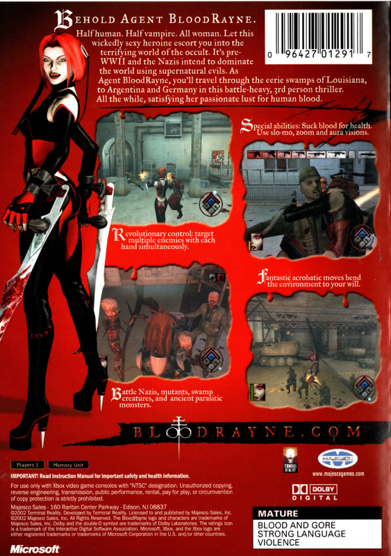 Back Cover for BloodRayne (Xbox)