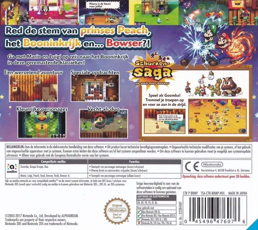Back Cover for Mario & Luigi: Superstar Saga + Bowser's Minions (Nintendo 3DS)