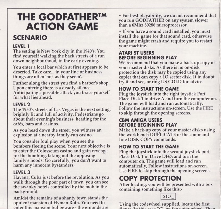 Manual for The Godfather (Amiga): Front