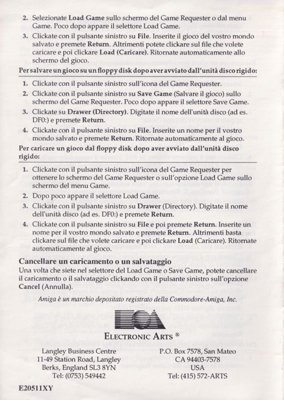 Extras for Populous II: Trials of the Olympian Gods (Amiga): Command Summary Card - Back